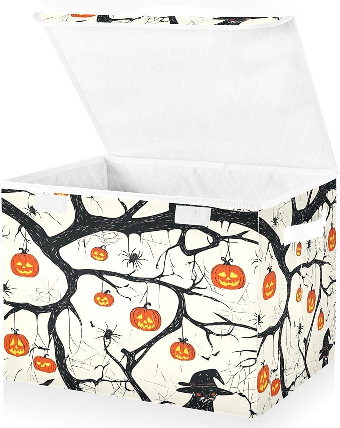 Pumpkin Spider Witch Collapsible Storage Bins with Lids Decorative Fabric Cubes Closet Organizer Basket Boxes Containers for Clothes Box Chest Folding Rec