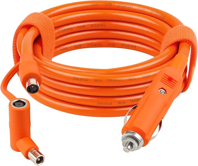 10FT 14AWG Car Charging Cable for Jackery Portable Power Station Explorer 3000 2000 1500 1000 880 550 500 300 290 240 160DC 8mm Car Cigarette Lighter Charger Cable 15A with DC7909/8020 Plug