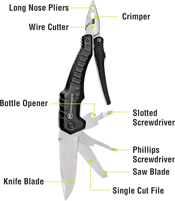 Kilimanjaro Multi-Tool Full-Size Pliers Blade Cuts Wood Hose Rope Screwdriver Wire Cutter 8-1/2 Inches Magnus Multifunction - 910056  Black