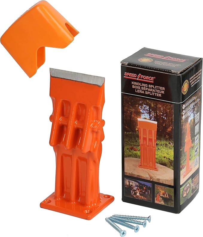 SPEED FORCE Firewood Kindling Log Wood Splitter – No Axe! Wedge Point Splits Firewood 3 Inch Orange with Safety Cover