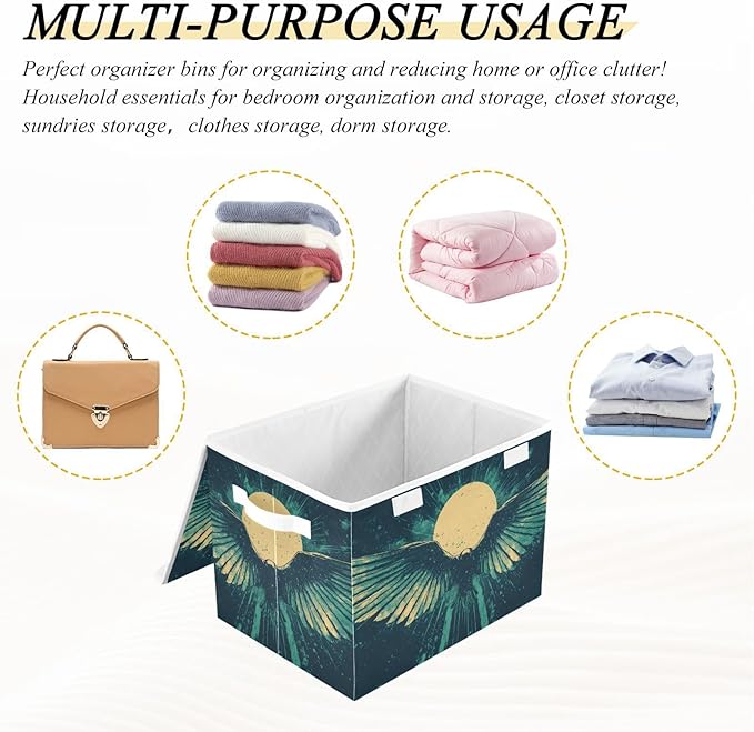 Storage Cube with Lid Elegant Wings Print 16.5×12.6×11.8 IN Collapsible Large Capacity Foldable Storage Basket Bin Organizer