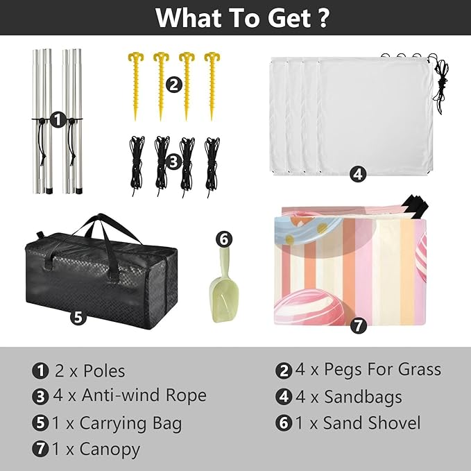 Easter Eggs Rainbow Stripes Beach Tent Sun Shelter Set UPF50+ UV Protection 10.5 x 9.19 FT Camping Shade Canopy with Sandbags Sand Anchors Carrying Bag and Others