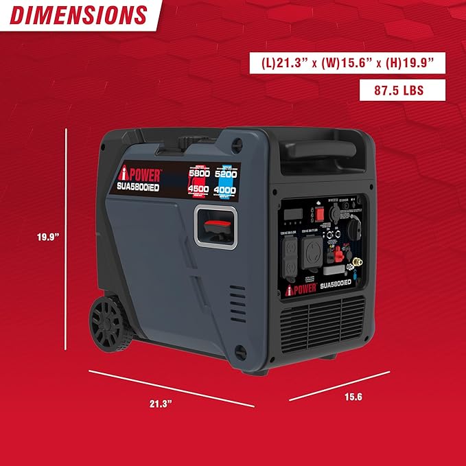 A-iPower 5800-Watt Dual Fuel Quiet Portable Inverter Generator Electric Start RV Ready EPA &amp CARB Compliant CO Sensor With Telescopic Handle For Backup Home Use Tailgating &amp Camping (SUA58