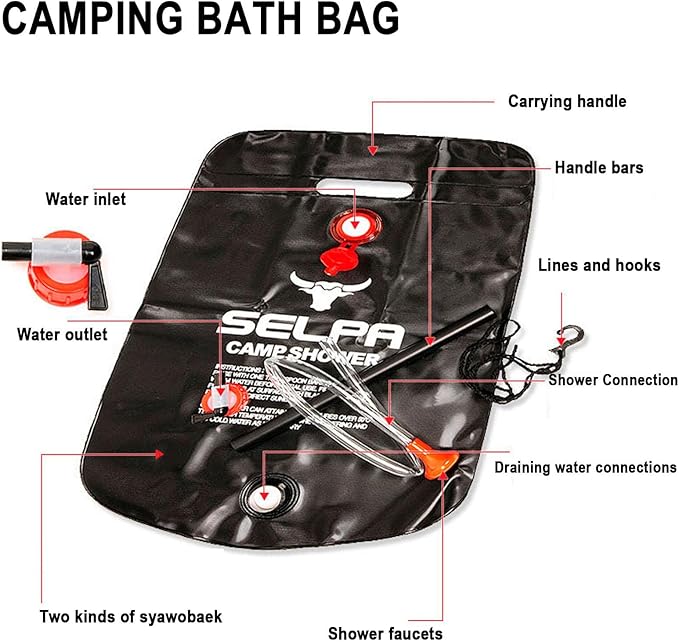 Solar Shower Bag 20L 20L Solar Shower Bag 5 Gallons/20L with Removable Hose and On-Off Switchable Shower Head for Camping Beach Traveling