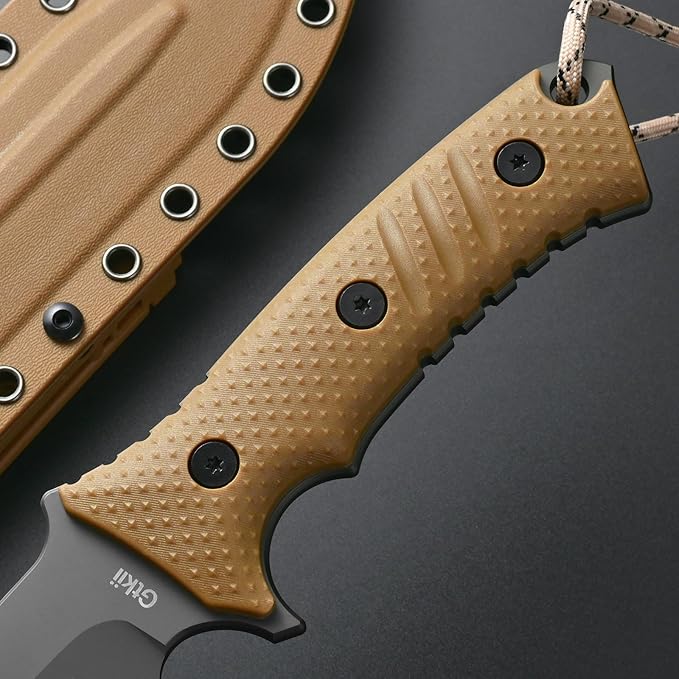 Gtkii GTK2 Fixed Blade Knife AUS-10 Steel Blade Nylon Fiberglass Handle Full Tang EDC Tool Knifes for Outdoor Camping Survival Adventure Bushcraft (brown)