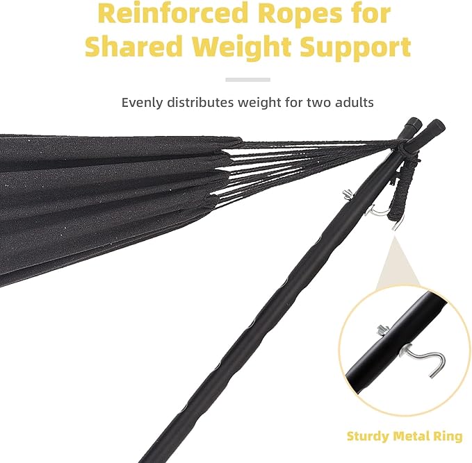 EchoSmile Double Hammock with Detachable Stand - 480 lbs Heavy Duty 2 Person Hammock Adjustable Hooks Indoor Outdoor Stand Hammock Durable Steel Frame - Charcoal Gray