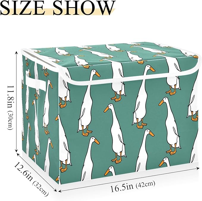 Storage Box Cute Duck Closet Storage Bins with Lids Foldable Oxford Fabric Storage Box for Home Bedroom Closet Office (16.5x12.6x11.8 in)