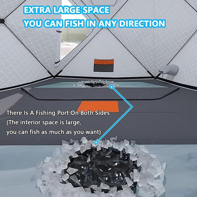 Winter Fishing Tent Fishing Tent pop up ice Fishing shelter with Stove Jack and Floor Portable ice Fishing Tent 420d Insulated Layer ice shanty Hexagon ice Huts Brown