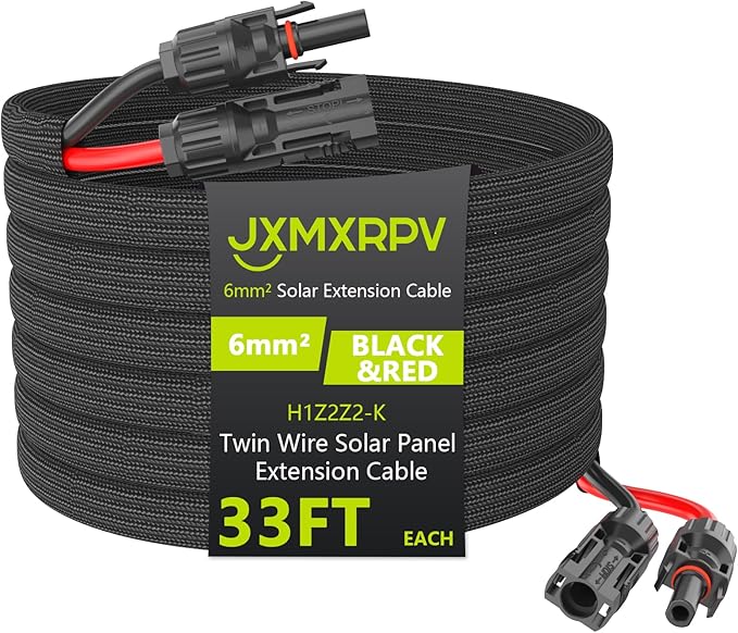 33Ft 10AWG Solar Cable Extension with Protection Cover Solar Wire with Tool-Free Solar Connectors IP68 Waterproof PV Cable Solar Panel Extension Cable 10Gauge for Home Boat RV Solar Panels(33ft)
