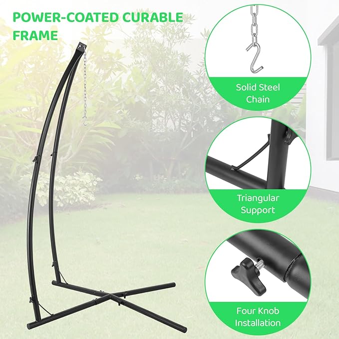 Arlopu Hanging Hammock X-Stand w/Tree Tent Indoor Metal Swing Chair Stand w/Play Tent Outdoor Egg Basket Patio Seat w/Support Stand Porch Bedroom Balcony Chair w/Adjustable Solid Stand (Green)