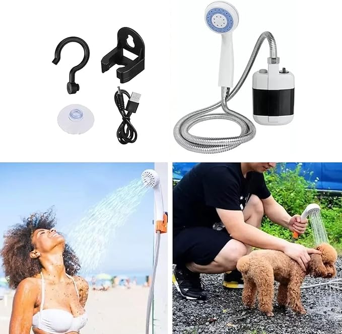 Portable Camping Shower Rechargeable Electric Shower Outdoor Shower Head Sprayer Set for Camping Hiking TravelingRV A