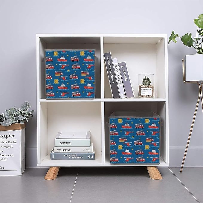 Large Capacity Storage Boxes Firetrucks Transportation Fire Trucks Foldable Organizer Baskets with Handles Clever Storage Solution for Home