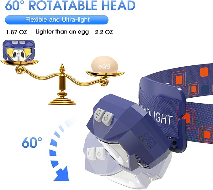 LHKNL Headlamp Flashlight Lumen Ultra-Bright LED Rechargeable Headlight with White Red Light2-Pack Waterproof Motion Sensor Head Lamp8 Modes for Outdoor Camping Running Fishing- Blue