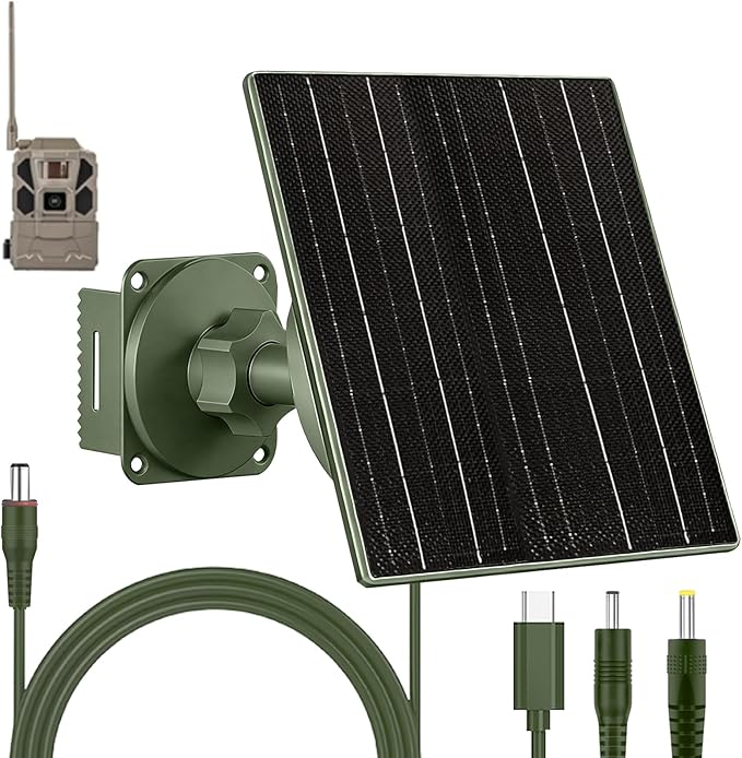 10W Solar Panel with 10400mAh Battery 6V/12V Adjustable Output for Trail Cameras USB-C &amp DC Plugs IP66 Waterproof 360° Adjustable Mount for Cellular &amp Wildlife Cameras