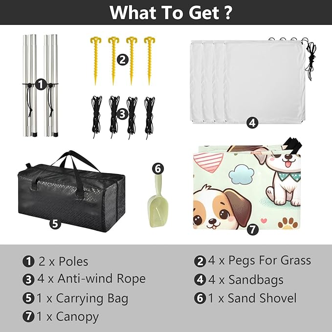 ALAZA Cute Dog Puppy Paw Prints Beach Tent Sun Shelter UPF50+ Protection Beach Shade Canopy w/ 4 Sandbags for Outdoor Camping Fishing Backyard Fun Picnic 10x9 ft