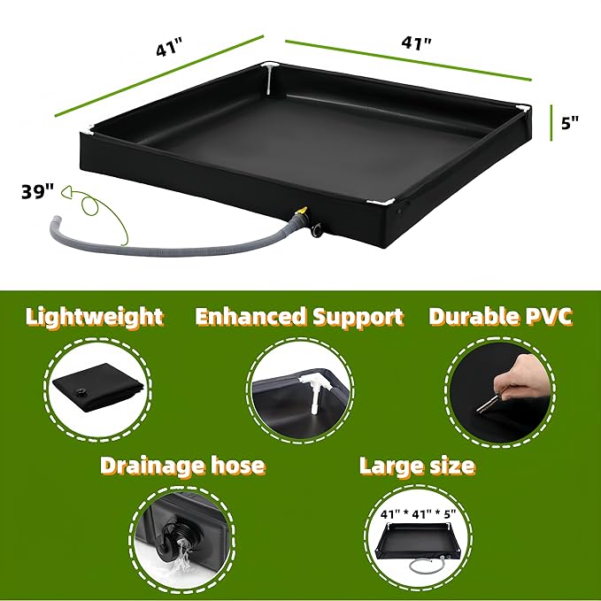 Portable Shower Pan 41 x 41 x 5 Foldable Outdoor Camping Furniture Shower Stall Base with Drain Ideal for RV Shower Tent Awning Enclosure