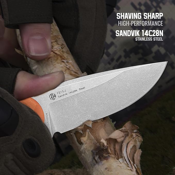 Ruike Survival Hunting EDC Fixed Blade Knife With SheathSmall Lightweight14c28n Full-Tang Bushcraft BowieTactical Camping Gear For MenDefense Top Horizontal Stainless SteelCarry Kydex Blet F815