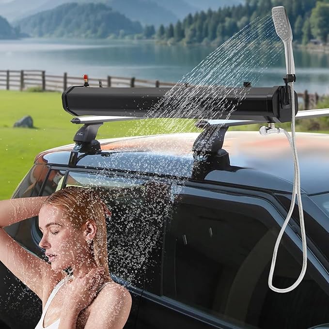 Pressurized Water Tank 20L/30L Solar Roof Rack Shower with with Water Hose &amp Shower Head for Overlanding Water Storage Outdoor Activities 30L