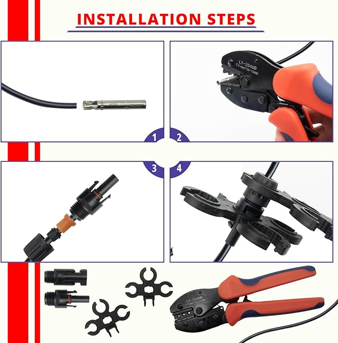 Solar Crimping Tool Kit c/w 12 Pairs Solar Connectors 2 PCS Spanner Wrenches1 PCS Iron Wire Cable CutterSolar Connector Crimper