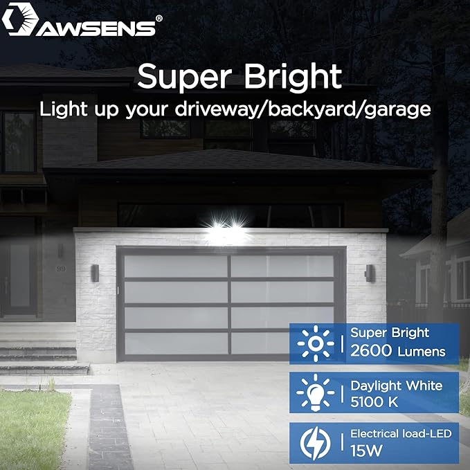 30W LED Security Lights Motion Sensor Light Outdoor 180 Degree 2600 LM 5100 K ETL Water Resistant 2 Head Motion Detector Flood Light for Garage Yard Porch (Black)