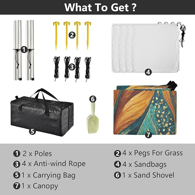 Vibrant Leaf Aqua Golden Beach Tent Sun Shelter Set UPF50+ UV Protection 10.5 x 9.19 FT Camping Shade Canopy with Sandbags Sand Anchors Carrying Bag and Others