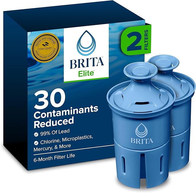 Brita Filter Replacements for Water Pitchers and Dispensers Elite NSF Certified to Remove 99% of Lead 2 Count Blue