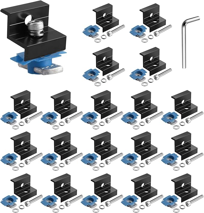 Anbte 20pcs Solar Panel End Clamp for Standard Unistrut Aluminum 30mm/35mm Solar Panel Brackets with Nuts Bolts Solar Panel Mounting Kit for Metal Roof Tin Roof Flat Roof Sheet Roof RV Black