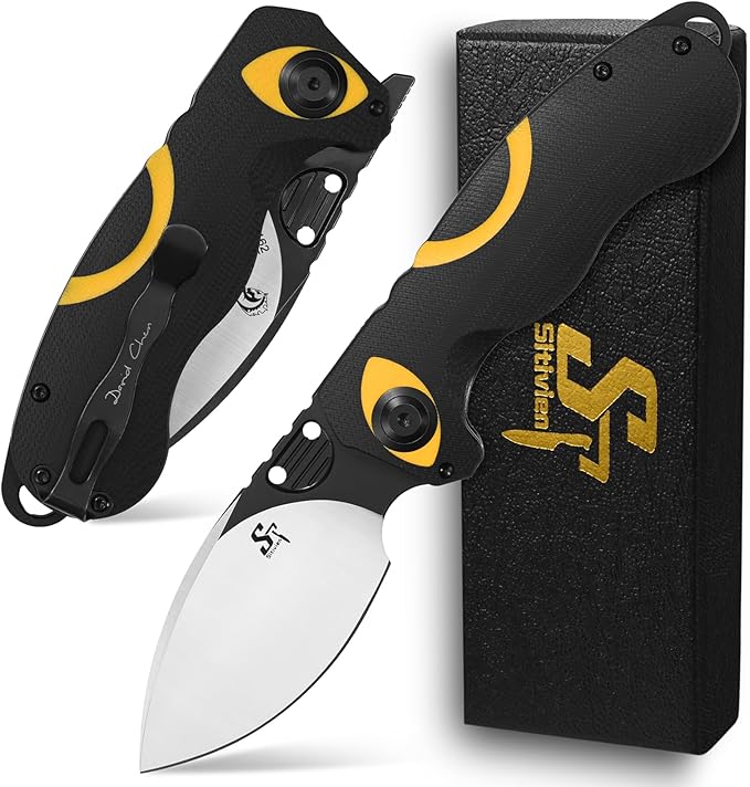 Sitivien ST162 Folding KnifeAUS-10 Steel Blade with G10 Handle Pocket Knife EDC Tool Knife for Outdoor CampingHikingHuntingFishing(Yellow)