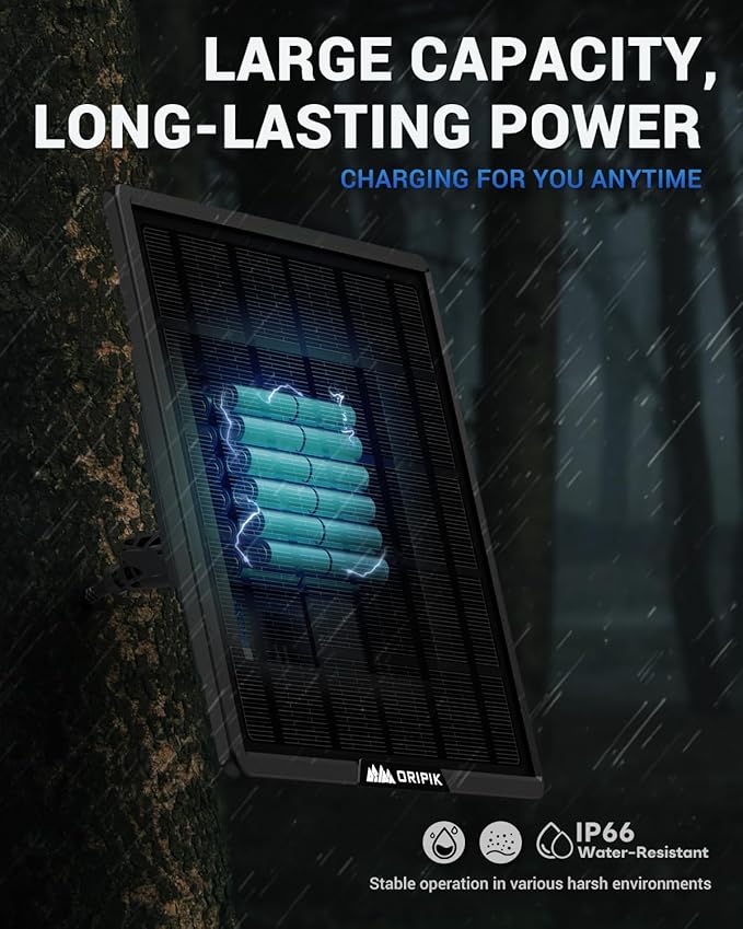 Trail Camera Solar Panel: 6V/9V/12V Game Camera Solar Panel Charger kit Build-in 15000mAh Rechargeable Lithium Battery with USB-A/USB-C IP66 Water-Resistant