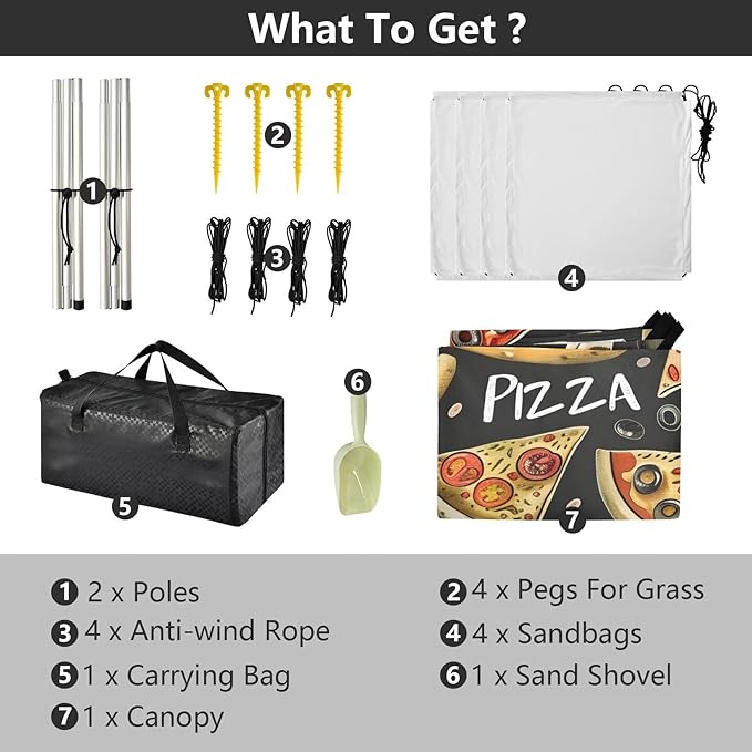 ALAZA Black Background Pizza Pattern Beach Tent Sun Shelter Portable Canopy Sunshade for Outdoor Camping Picnics Backyard Fun 10x9 ft