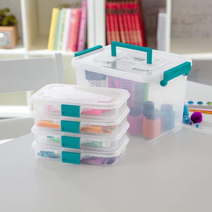 STERILITE 17248612 Small Divided Box Clear Case with Colored Latch 12-Pack