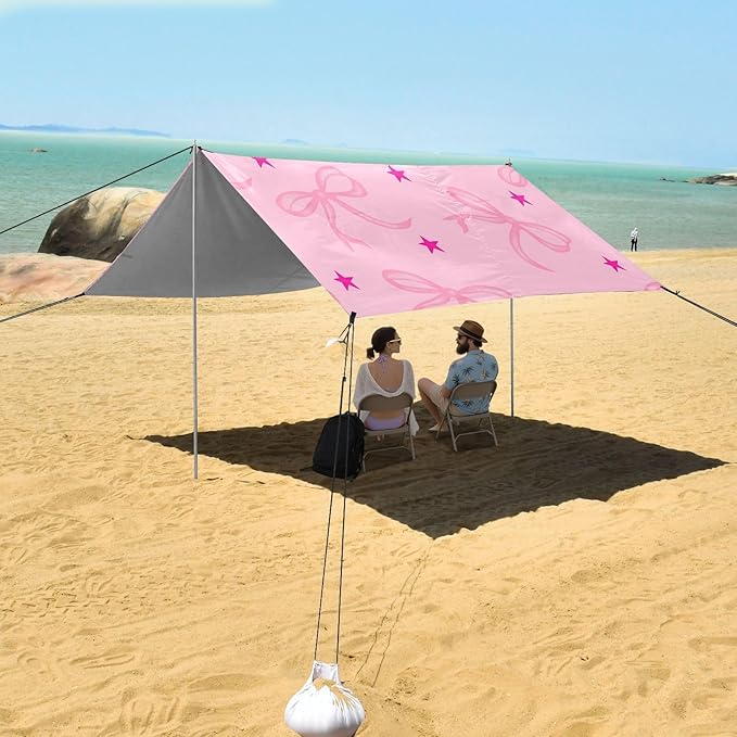ALAZA Bow Stars Pink Beach Tent Sun Shelter Portable Canopy Sunshade for Outdoor Camping Picnics Backyard Fun 10x9 ft