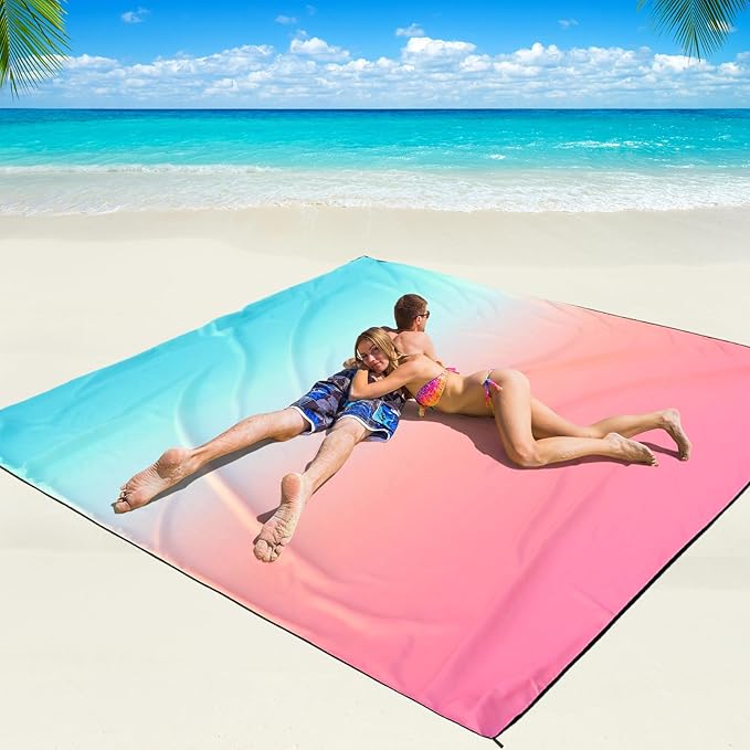 Beach Blanket Waterproof Sandproof Beach Mat 79 X 83/10'x9'for 2-8 Adults Quick Drying Outdoor Picnic Mat Beach Accessories for Travel Camping Hiking