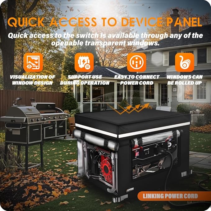 Generator Covers While Running 32x24x24 inch Generator Cover 900D+210D Heavy Duty Waterproof PVC Transparent Visual Operation Window Top Can Be Opened for Refueling. Black