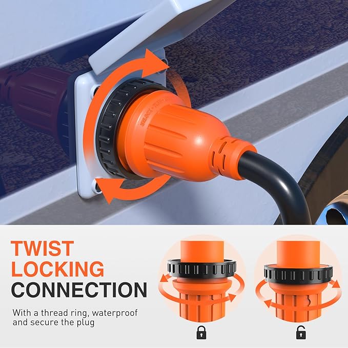Nilight 30 Amp 50FT RV Locking Extension Cord with Adapter 15Amp to 30Amp 125V Heavy Duty 10 Gauge Pure Copper STW Wire ETL Listed 3 Prong TT-30P L5-30R 30F/30M Weatherproof Suit for Camper Trailer