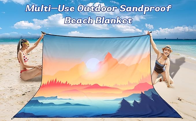 Beach Blanket Waterproof Sandproof Beach Mat 79 X 83/10'x9'for 2-8 Adults Quick Drying Outdoor Picnic Mat Beach Accessories for Travel Camping Hiking