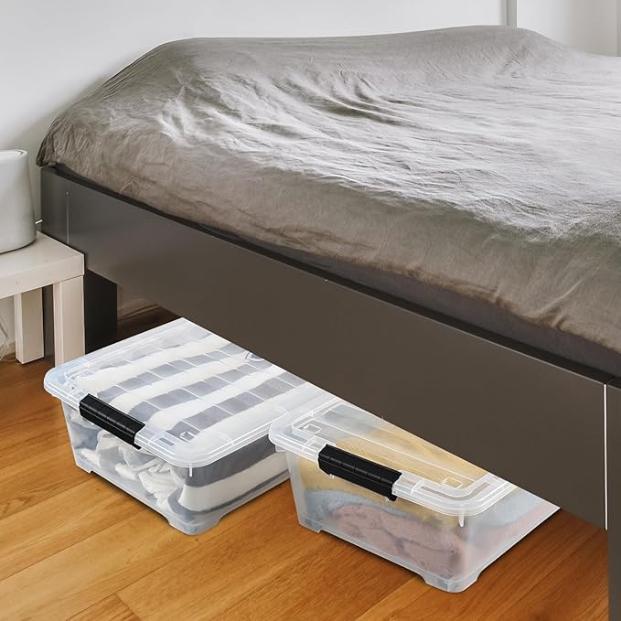 Gloreen 20 Quart Lidded Storage Bins with Wheels Clear Plastic Under Bed Storage Boxes 3 Pack