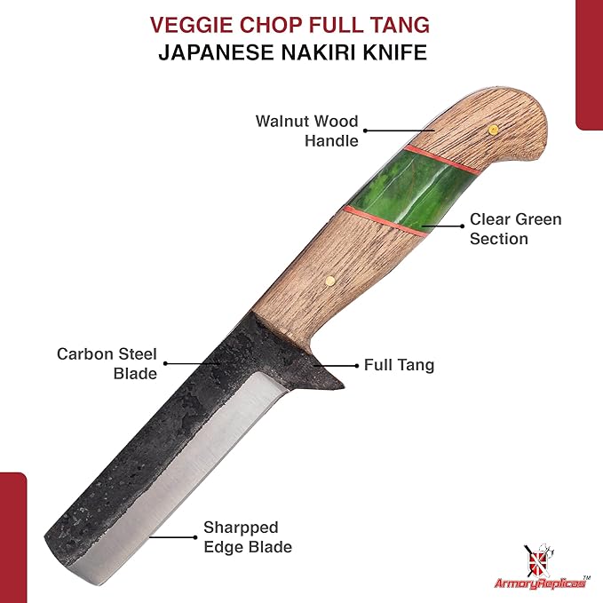 Armory Replicas™ Japanese Style Kitchen Knife Full Tang Veggie Chop Nakiri Knife - Indoor &amp Outdoor Food Prep Camping Cooking Kitchen