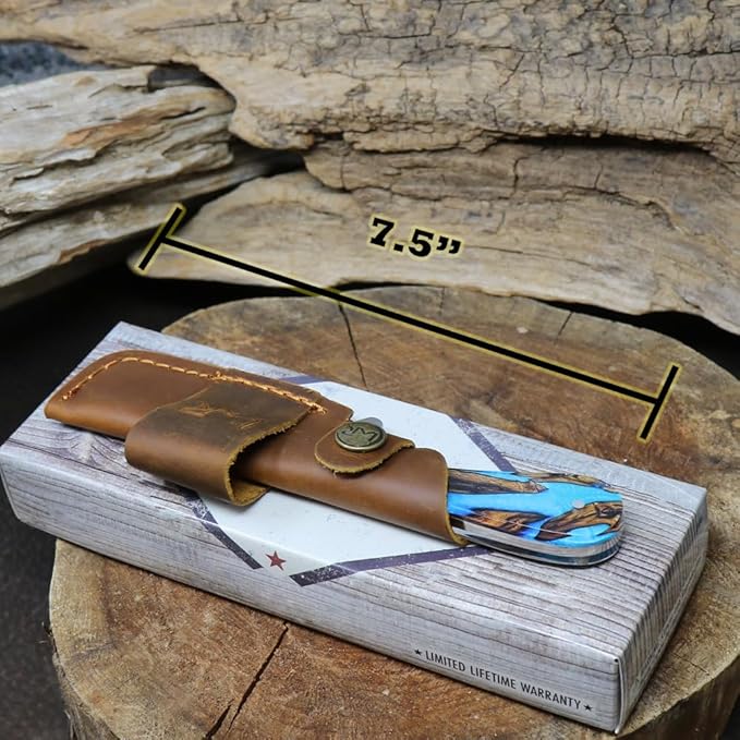 WHISKEY BENT HAT CO. Bullcutter 2 Fixed Blade Knife 440C Stainless Steel 3 Blade w/Leather Sheath (Spring Branch)