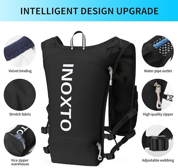 INOXTO Running Hydration Vest BackpackLightweight Insulated Pack with 1.5L Water Bladder Bag Daypack for Hiking Trail Running Cycling Race Marathon for Women Men