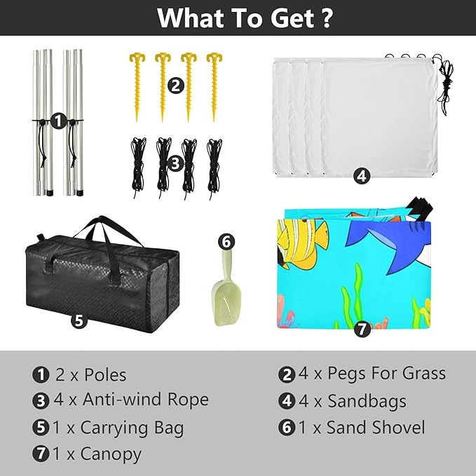 xigua Ocean Beach Tent Sun Shelter with Carrying Bag - Silver Coated Oxford Fabric Beach Canopy for Beach Camping Fishing - Includes Windproof Ropes Sandbags &amp Stakes