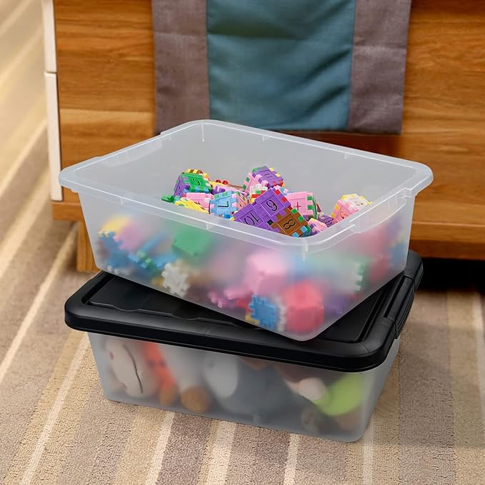 Teyyvn 14 L Clear Storage Box 2-Pack Plastic Storage Bin with Black Lid