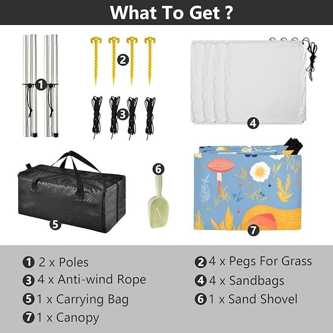 Safari Animals Fox Beach Tent UPF50+ Protection Waterproof Large Portable Sun Shelter with Sandbags and Shovel for Camping Trips Fishing Backyard Fun or Picnics