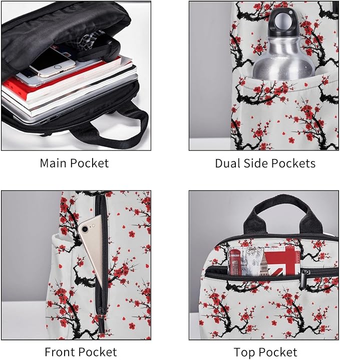 Men Women Bookbag Japanese Watercolor Cherry Blossom Laptop &amp Tablet Backpack for Travel &amp Work