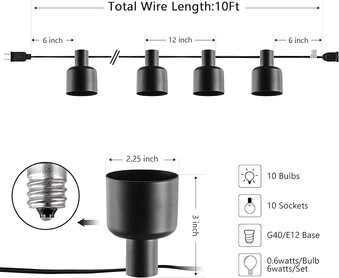 SAFAVIEH Lighting Collection Adaner Black 10-Foot LED Outdoor String Lights