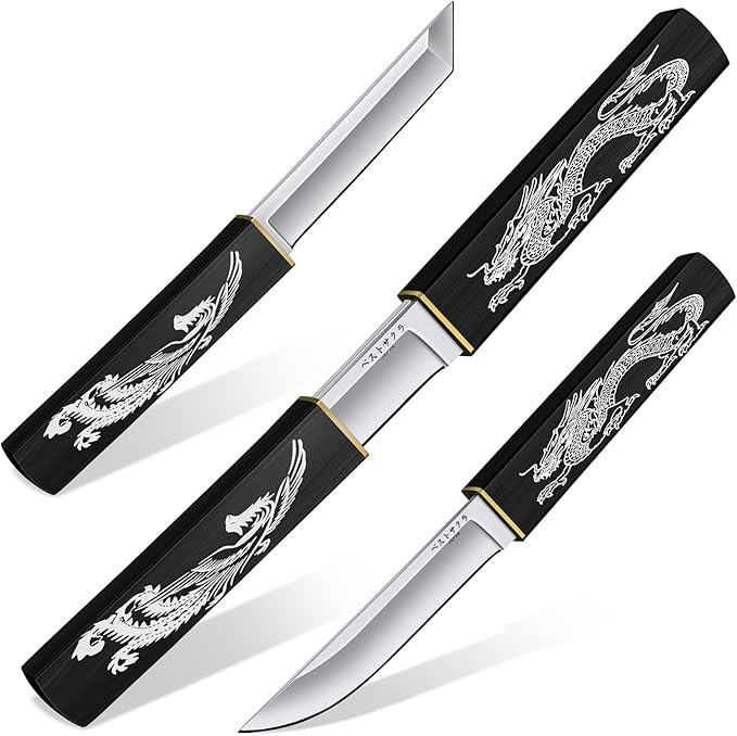 Purple Dragon Tanto Fixed Blade KnifeOutdoor Bushcraft and Survival KnifeFull Tang Outdoor Knives 2 in 1Ideal for CampingHiking-Outdoor Knives Christmas Gift for Men and Women