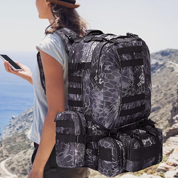 GPCT [4-in-1 [Water-Resistant] Outdoor Sport Military Tactical Travel Casual Backpack/Rucksack/Knapsack Bag for Camping Hiking Trekking Mountain Climbing Hunting- (Black Grain)