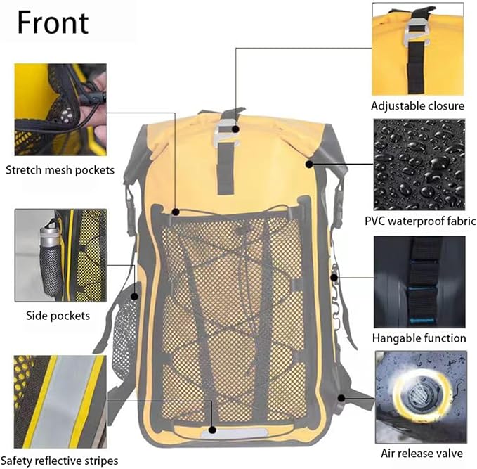 Generic Waterproof Backpack Kayak Dry Bag Backpack Waterproof 30L Lightweight Roll Top Dry Bag for Boating Surfing Camping (Black30L)
