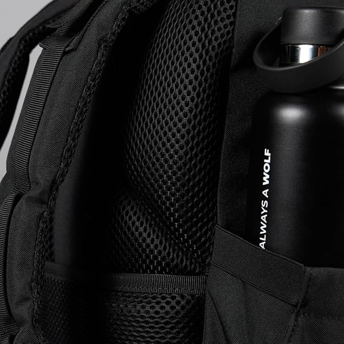 WOLFpak 15L Slim Tactical Gym Backpack - Durable 1000D Waterproof Oxford Material | Minimalist Daypack w/Laptop Pocket &amp Dual Cup Holders | Great for Travel &amp Everday Carry | (Alpha Black)