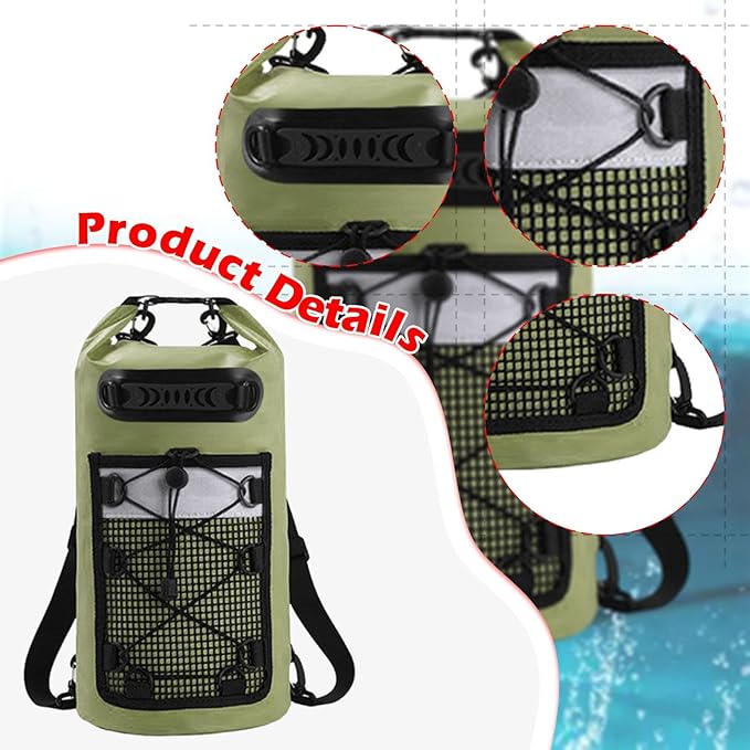 Dry Bag Storage Bag with Handle Comfortable for Hiking Men/Women Camping Boating Green